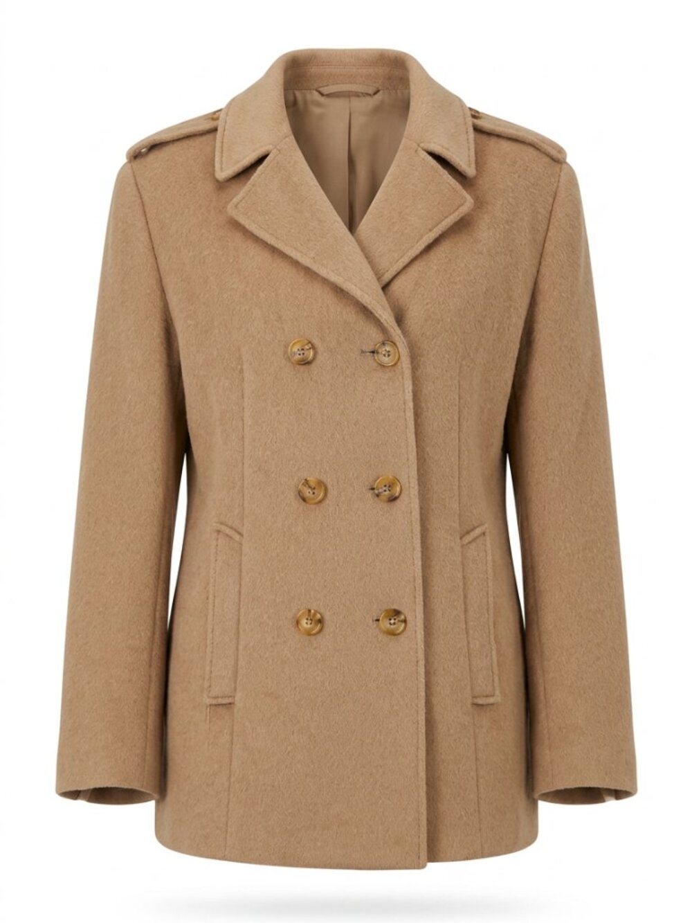 Vintage Dorene Camel Hair Wool Blend Double Breasted Peacoat Tan Made In Italy
